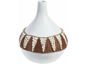 4255664813145 - Dekorative Vase Weiß aus Terrakotta 33 cm handgefertigt Rustikales Muster Boho Wohnaccessoires - Weiß