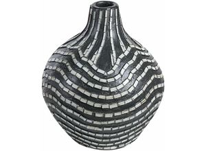 4255664813169 - Dekorative Vase Schwarz und Weiß aus Terrakotta 35 cm handgefertigt Streifenmuster Boho Wohnaccessoires - Schwarz