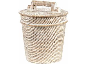 4255664813176 - Beliani - Korb weiß Rattan bemalt 21 cm hoch Aufbewahrung mit Deckel Boho Rustikales Dekor - Natürlich