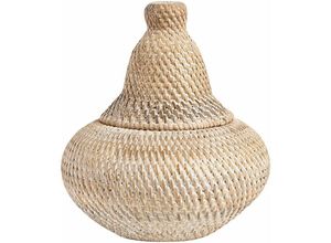 4255664813183 - Beliani - Naturkorb aus Rattan bemalt 25 cm Höhe Aufbewahrung mit Deckel Boho Rustikales dekorativ - Natürlich