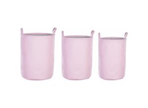 4255664813374 - Wäschekorb 3er Set Rosa Stoff Rund Handgemacht mit Kordelzug 2 Griffen Modern Wäschesammler Accessoires Deko für Bad Schlafzimmer Haushalt - Rosa