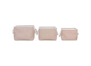 4255664813398 - Aufbewahrungskorb 3er Set Beige Stoff Rechteckig Handgemacht mit Griffen aus Baumwolle Modern Accessoires Deko für Bad Schlafzimmer Wohnzimmer - Beige