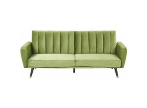 4255664813442 - Beliani - Schlafsofa Olivgrün Samtstoff mit 3-Fach Verstellbarer Rückenlehne Schlaffunktion 3-Sitzer Sofa Glamourös Wohnzimmer Esszimmer Sitzmöbel