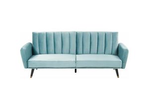 4255664813459 - Schlafsofa Hellblau Samtstoff mit 3-Fach Verstellbarer Rückenlehne Schlaffunktion 3-Sitzer Sofa Glamourös Wohnzimmer Esszimmer Sitzmöbel - Blau