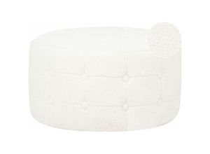 4255664813633 - Pouf Weiß Bouclé ⌀ 55 cm mit Knopfsteppung Rund Modern Glamourös Sitzhocker Ottoman Fußhocker Schemel für Wohnzimmer Schlafzimmer