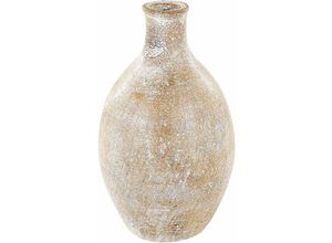 4255664813763 - Beliani - Dekorative Vase beige und weiß aus Terrakotta 39 cm handgefertigt bemalt Retro Vintage inspiriertes Design - Beige