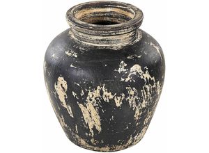 4255664813794 - Dekorative Vase beige und schwarz aus Terrakotta 33 cm handgefertigt bemalt Retro Vintage inspiriertes Design - Schwarz