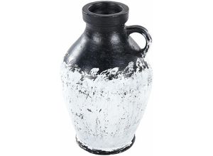 4255664813800 - Beliani - Dekorative Vase weiß und schwarz aus Terrakotta 33 cm handgefertigt bemalt Retro Vintage inspiriertes Design - Schwarz