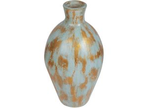 4255664813893 - Dekorative Vase aus Terrakotta blau und gold gealterter Oberfläche im natürlichen Stil für Trockenblumen