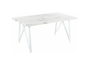 4255664814074 - Beliani - Esstisch Weiß MDF-Platte Marmor Optik 160 x 90 cm für 6 Personen Rechteckig X-Form Metallgestell Wohnküche Esszimmer Wohnzimmer Möbel