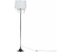 4255664814098 - Stehlampe Weiß Metall 170 cm 3-flammig Stoffschirm mit Kristallen aus Acrylglas Kronleuchter-Optik Kabel mit Schalter Glamourös - Silber