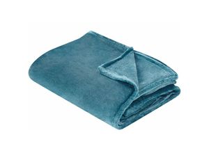 4255664814418 - Kuscheldecke Blau Polyester Stoff 200 x 220 cm Einfarbig Modern Überwurf für Bett Sofa Couch Sessel Erwachsene Kinder Wohnzimmer Schlafzimmer - Blau