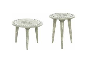 4255664815439 - Beliani - Beistelltisch 2er Set Hellgrün aus Mangholz mit Verzierungen Vintage Look Retro Stil Rund Dreibein Couchtisch Set für Wohnzimmer - Grün
