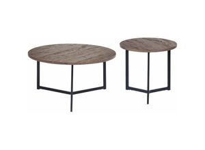 4255664815453 - Beliani - Couchtisch 2er Set Dunkelbraun MDF-Platte Rund Metallgestell Schwarz Industriell 2-Satz-Tisch Verschiedene Höhen Wohnzimmer Beistelltisch