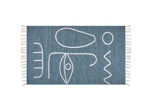 4255664816528 - Beliani - Teppich Blau aus Polyester 80 x 150 cm Rechteckig Handgewebt Abstraktes Muster mit Fransen Boho für Innen und Außen Garten Terrasse Balkon