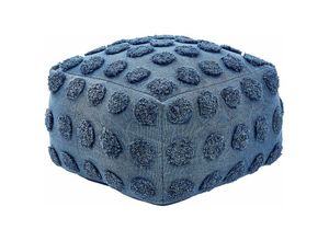 4255664818355 - Pouf Blau Baumwolle 50 x 50 x 35 cm Quadratisch mit EPS Füllung Muster Punkte Geometrisch für Wohnzimmer Schlafzimmer Deko - Blau