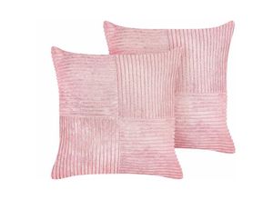 4255664818416 - Beliani - Set aus 2 Rosa dekorativen Kissen aus Cord 43 × 43 cm Gestreiftes Muster modernes Design Wurfkissen - Rosa