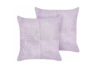 4255664818423 - Beliani - Set aus 2 Violett dekorativen Kissen aus Cord 43 x 43 cm Gestreiftes Muster modernes Design Wurfkissen - Violett