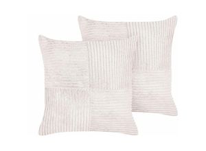 4255664818454 - Beliani - Set aus 2 Cremeweiß dekorativen Kissen aus Cord 43 x 43 cm Gestreiftes Muster modernes Design Wurfkissen