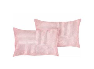 4255664818461 - Beliani - Set aus 2 Rosa dekorativen Kissen aus Cord 47 x 27 cm Gestreiftes Muster modernes Design Wurfkissen - Rosa