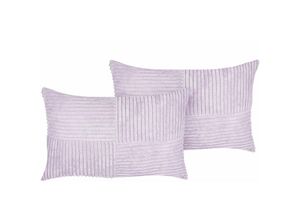 4255664818478 - Beliani - Set aus 2 Violett dekorativen Kissen aus Cord 47 x 27 cm Gestreiftes Muster modernes Design Wurfkissen - Violett