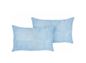 4255664818485 - Beliani - Set aus 2 Blau dekorativen Kissen aus Cord 47 x 27 cm Gestreiftes Muster modernes Design Wurfkissen - Blau