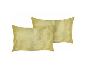 4255664818492 - Beliani - Set aus 2 Grün dekorativen Kissen aus Cord 47 x 27 cm Gestreiftes Muster modernes Design Wurfkissen - Grün