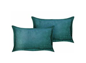 4255664818669 - Set aus 2 Türkis dekorativen Kissen aus Cord 47 x 27 cm Moderne traditionelle Wohnzimmer Schlafzimmer-Kissen - Blau