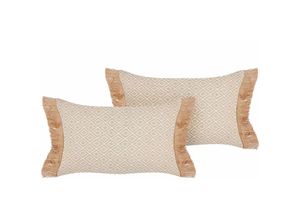 4255664818676 - Beliani - Dekokissen 2er Set Beige 30 x 50 cm Rechteckig mit Fransen Geometrisches Muster Boho Modern Wohnaccessoires Deko für Sofa Couch - Beige