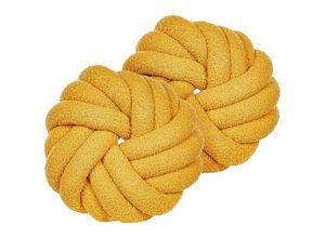 4255664818928 - 2er-Set Knotenkissen Gelb Bouclé 31 x 31 cm Plüsch Geflecht dekorativ Modern - Gelb