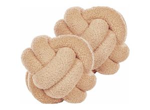 4255664819048 - Beliani - 2er-Set Dekokissen Beige Boucle Knoten Kissen 19 x 19 cm Dekozubehör - Beige