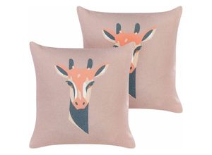 4255664819710 - Beliani - Set aus 2 dekorativen Kissen Pastellrosa Tiermuster 45 x 45 cm Giraffe Motiv Modernes Safari-Dekor - Schwarz