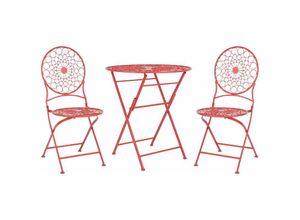 4255664820174 - Beliani - Garten Bistro Set Rot Eisen Faltbar mit 2 Stühlen und Tisch für den Außenbereich UV-Rostbeständigkeit französischer Retro-Stil - Rot