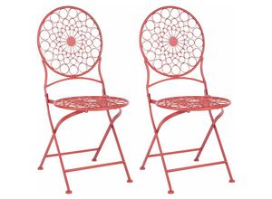 4255664820181 - Beliani - Set aus 2 Garten-Bistrostühlen Rot Eisen klappbar für den Außenbereich UV-Rostbeständigkeit Französisch Retro-Stil - Rot