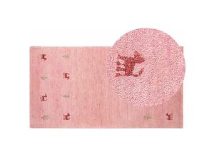 4255664820655 - Beliani - Gabbeh Teppich Rosa aus Wolle 80 x 150 cm Rechteckig Hochflor mit Tier Muster Western Motiv Weich für Wohnzimmer Kinderzimmer Schlafzimmer