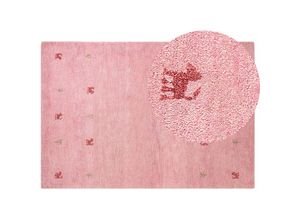 4255664820662 - Beliani - Gabbeh Teppich Rosa aus Wolle 140 x 200 cm Rechteckig Hochflor mit Tier Muster Western Motiv Weich für Wohnzimmer Kinderzimmer Schlafzimmer