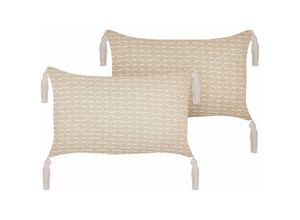 4255664821324 - Beliani - 2er Set Streukissen Hellbeige 25 x 45 cm Wurfkissen mit geometrischen Mustern Fransen Abnehmbarer Bezug mit Füllung - Beige