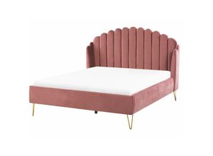 4255664821379 - Beliani - Polsterbett Rosa Samtstoff mit Lattenrost 140 x 200 cm mit Vertikaler Steppung Schlafzimmer Ehebett Modern