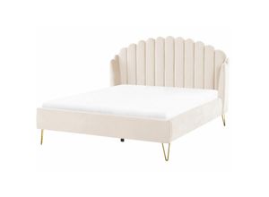 4255664821430 - Polsterbett Hellbeige Samtstoff mit Lattenrost 160 x 200 cm mit Vertikaler Steppung Schlafzimmer Ehebett Modern