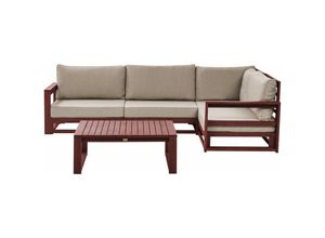 4255664821492 - Lounge Set Mahagoni Braun Akazienholz Auflagen Taupe 4-Sitzer Ecksofa mit Couchtisch Linksseitig Terrasse Outdoor Retro Stil - Dunkler Holzfarbton