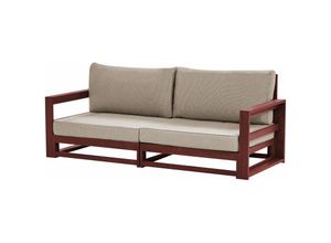 4255664821515 - Lounge Sofa Mahagoni Braun Akazienholz Auflagen Taupe 2-Sitzer Ecksofa Retro Landhaus Stil Terrasse Outdoor Balkon Außenbereich - Dunkler Holzfarbton