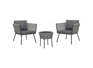 4255664821645 - Beliani - Balkonset Grau Rattan 2 Stühle 1 Couchtisch Sitzkissen Rückenkissen Hellgrau Stahlgestell Schwarz Gartenmöbelset Terasse Balkon Grtenmöbel