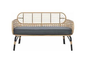 4255664821669 - Sofa PE Rattan 2-Sitzer mit Sitzkissen Natur Grau geflochten Boho Pratello - Natürlich