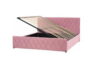 4255664822093 - Bett Rosa Samtstoff mit Lattenrost 180 x 200 cm Kopfteil Bettkasten Hochklappbar Modern Glamourös Doppelbett Schlafzimmer Möbel Ausstattung