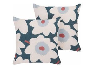 4255664822147 - Beliani - Dekokissen 2er Set Mehrfarbig 45 x 45 cm Quadratisch mit Blumen Motiv Florales Muster Modern für Wohnzimmer Schlafzimmer Bett Sessel - Bunt