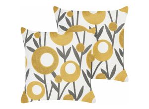 4255664822178 - Beliani - Dekokissen 2er Set Mehrfarbig aus Baumwolle 45 x 45 cm Quadratisch mit Blumen Motiv Gestickt Modern für Wohnzimmer Schlafzimmer Bett Sessel