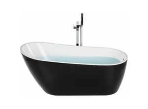 4255664822222 - Badewanne Schwarz Acryl 170 x 78 cm Oval Freistehend mit Überlauf Modern Badezimmer Ausstattung - Schwarz