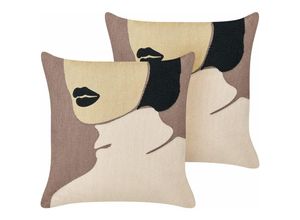 4255664822239 - Dekokissen 2er Set Braun und Beige Baumwolle 45 x 45 cm Frauenmotiv mit Füllung Elegante Optik Modern Wohnzimmer Salon Schlafzimmer - Schwarz