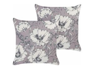 4255664822253 - Beliani - Dekokissen 2er Set in Grau u Weiß 45 x 45 cm Quadratisch mit Blumen Motiv Florales Muster Modern für Wohnzimmer Schlafzimmer Bett Sessel