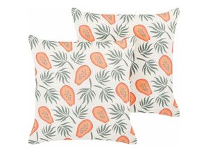 4255664822260 - Beliani - Dekokissen 2er Set Mehrfarbig 45 x 45 cm Quadratisch mit Papaya Motiv Obst Muster Modern für Wohnzimmer Schlafzimmer Bett Sessel - Weiß